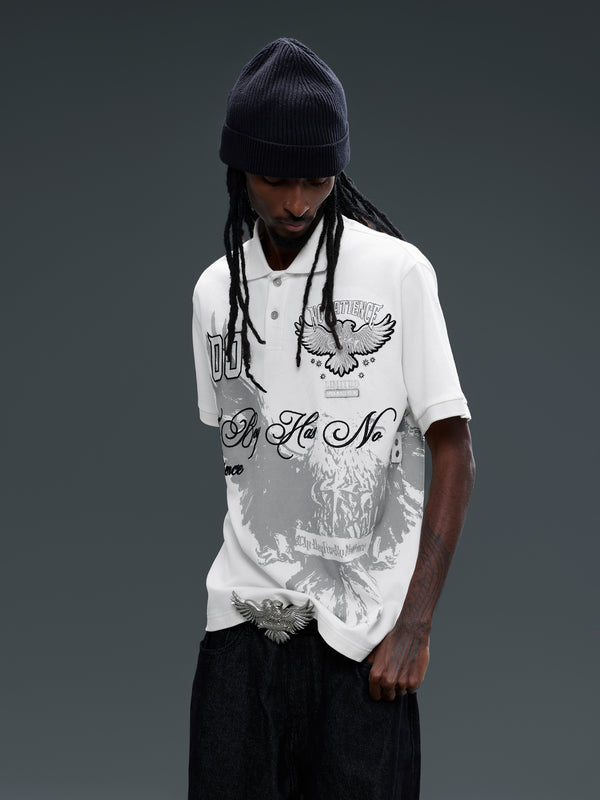 LUMINOUS DAWN DOUBLE-HEADED EAGLE EMBROIDERED POLO SHIRT