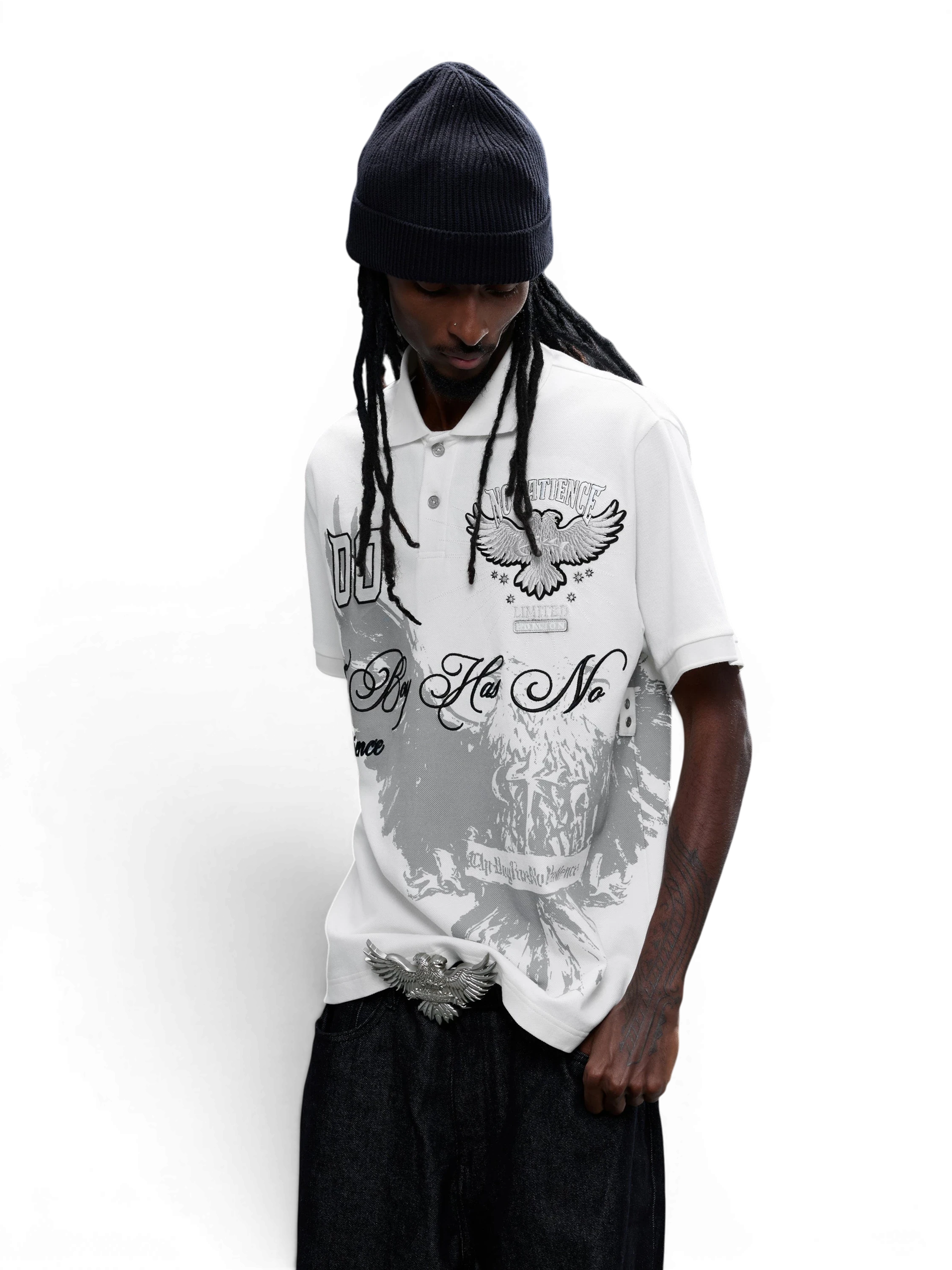TBHNP Luminous Dawn double-headed eagle embroidered polo shirt — men's streetwear polo
