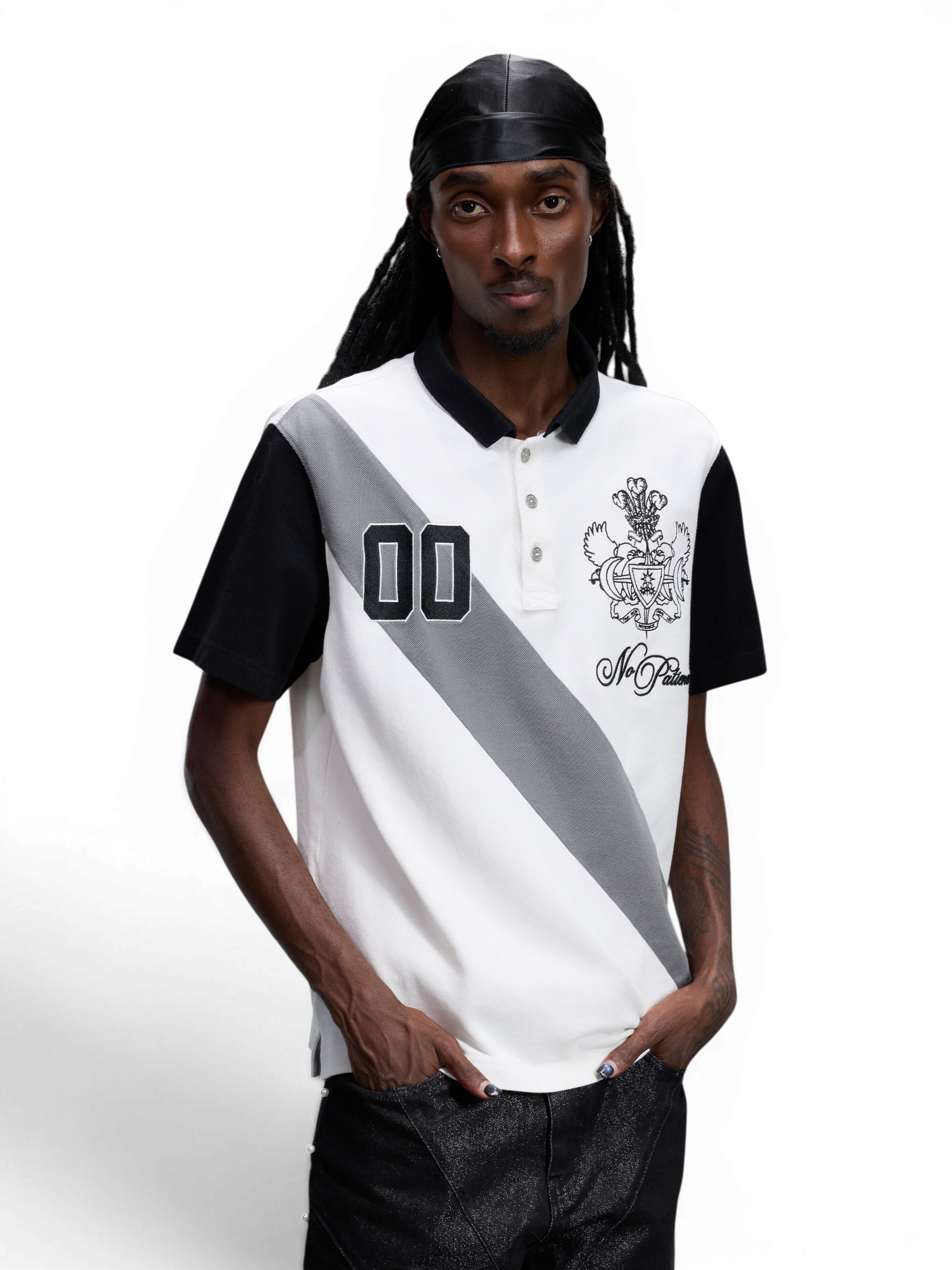 TBHNP Luminous Dawn double-headed eagle embroidered polo shirt, white — men's streetwear polo