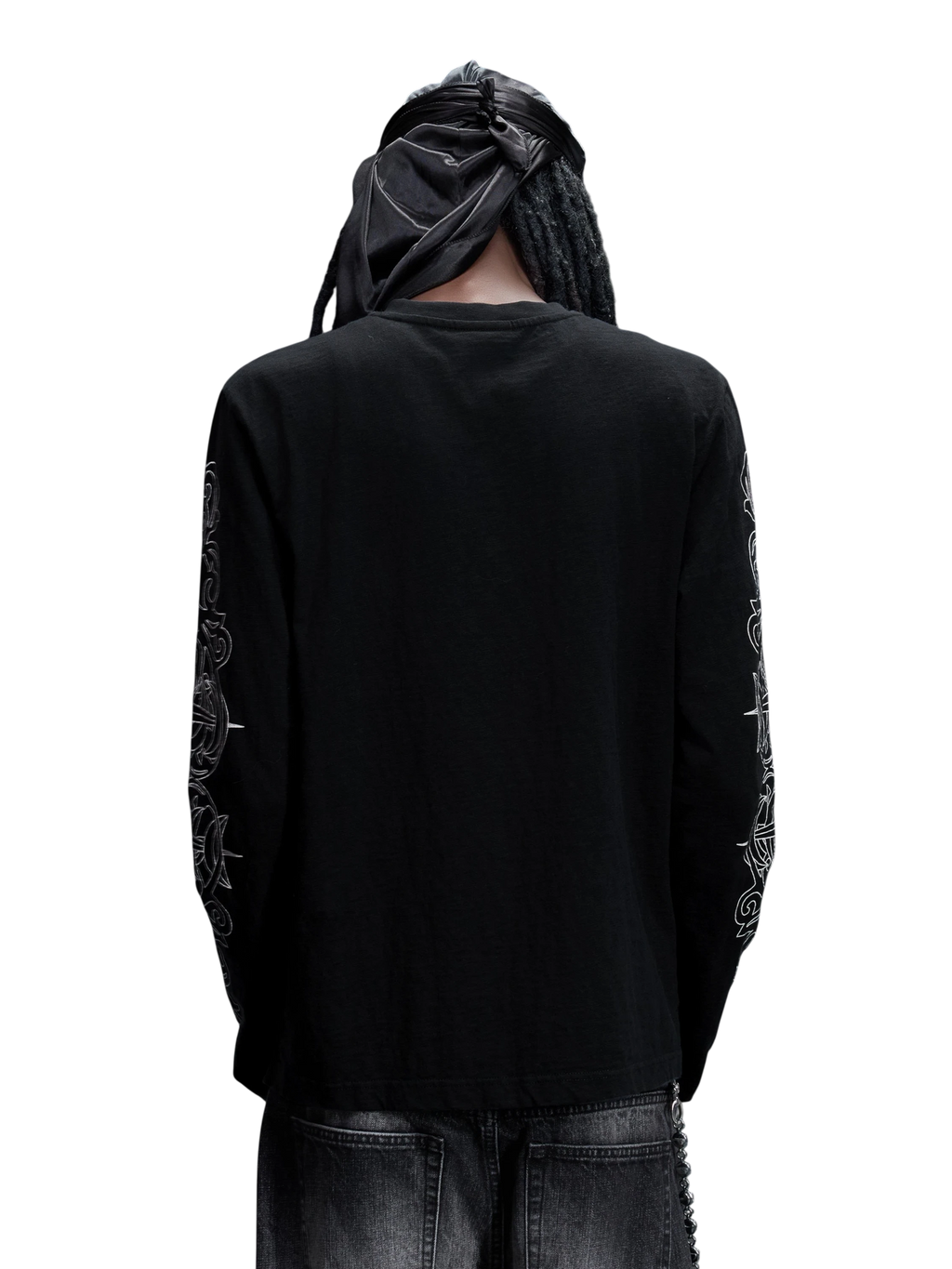 TBHNP Luminous Dawn baroque sleeve-print Henley long sleeve tee with metal buttons — gothic streetwear