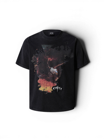 TBHNP Luminous Dawn double-headed eagle washed cotton t-shirt, black — men's streetwear graphic tee