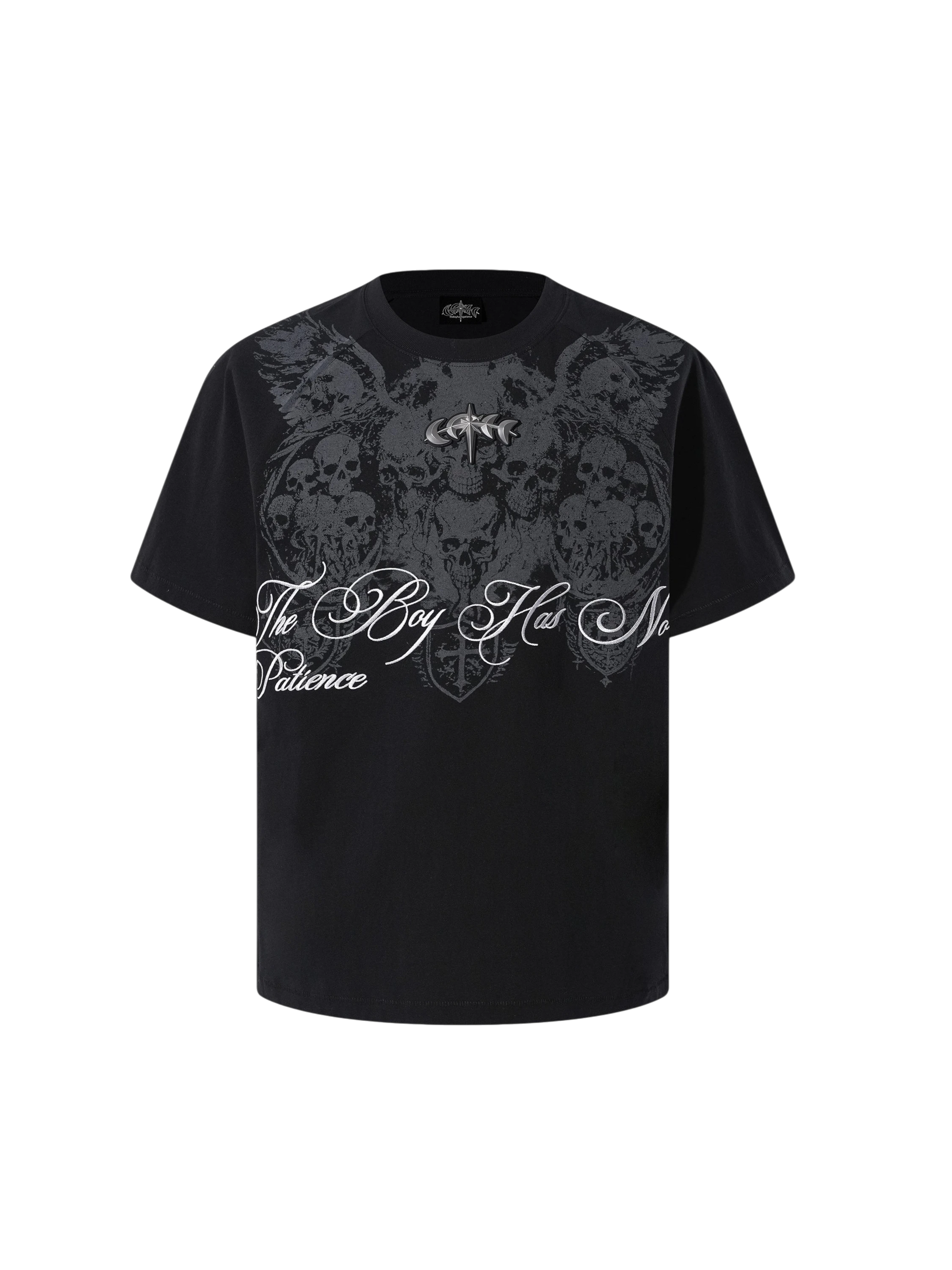 TBHNP Luminous Dawn baroque skull cotton raglan T-shirt — men's streetwear graphic tee