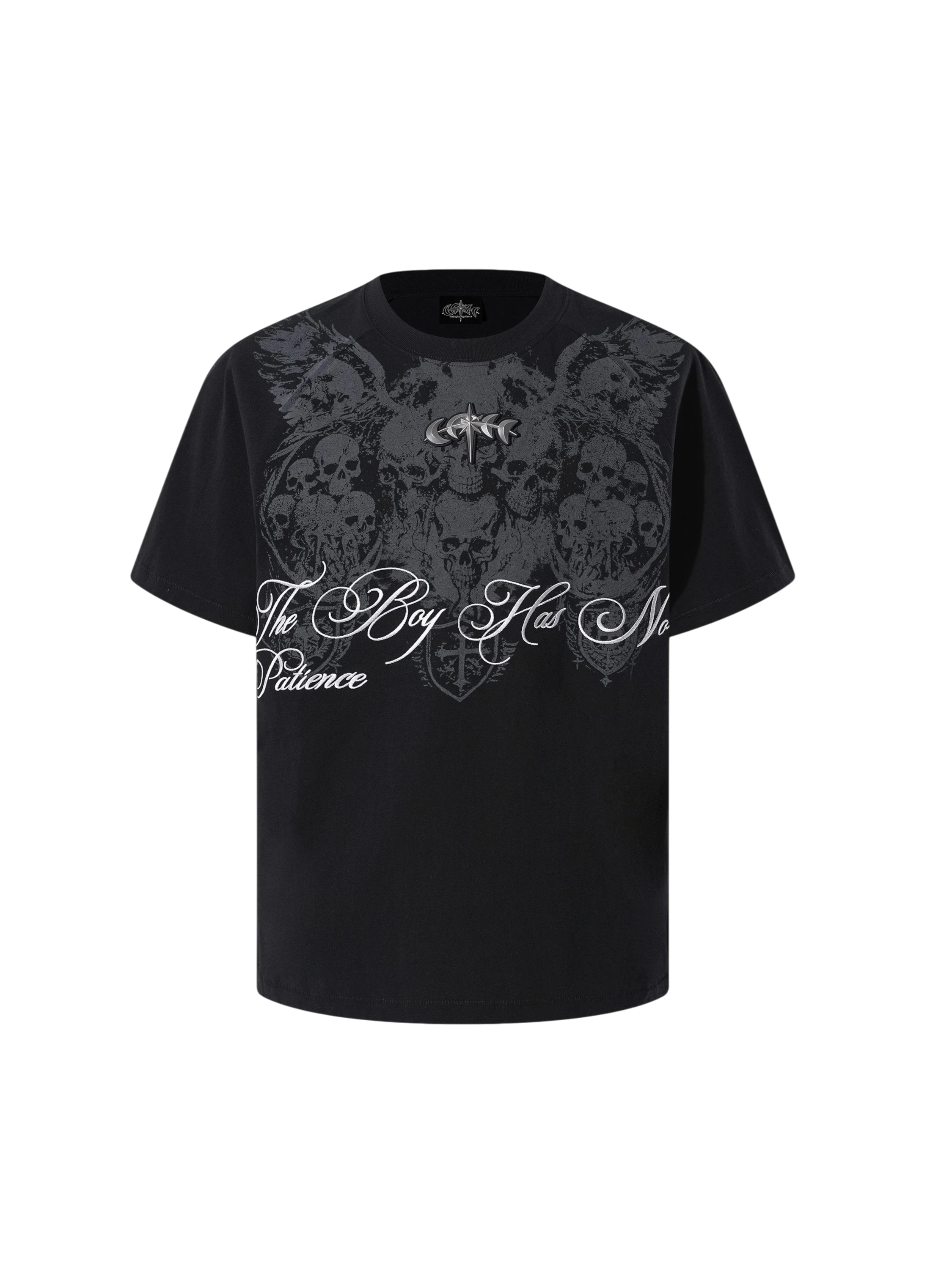 TBHNP Luminous Dawn baroque skull cotton raglan T-shirt — men's streetwear graphic tee