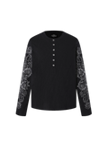 TBHNP Luminous Dawn baroque sleeve-print Henley long sleeve tee with metal buttons — gothic streetwear