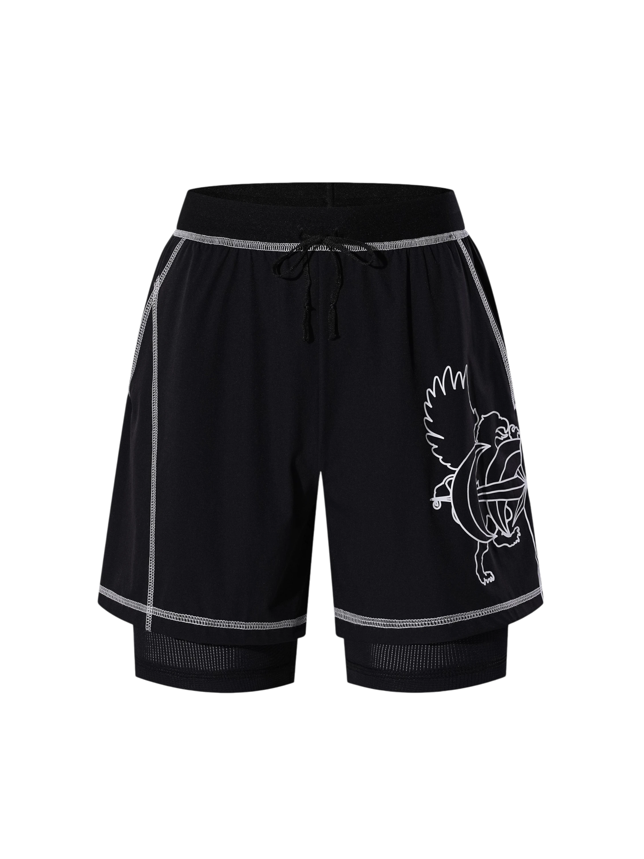 TBHNP Luminous Dawn double-headed eagle layered sports shorts — men's streetwear shorts