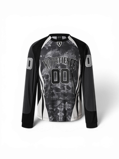 TBHNP Luminous Dawn evil bat skull-camo football jersey, dark grey — men's streetwear jersey