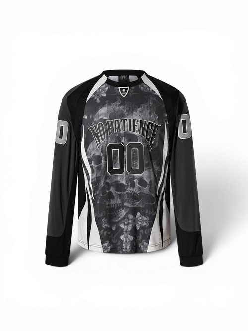 TBHNP Luminous Dawn evil bat skull-camo football jersey, dark grey — men's streetwear jersey