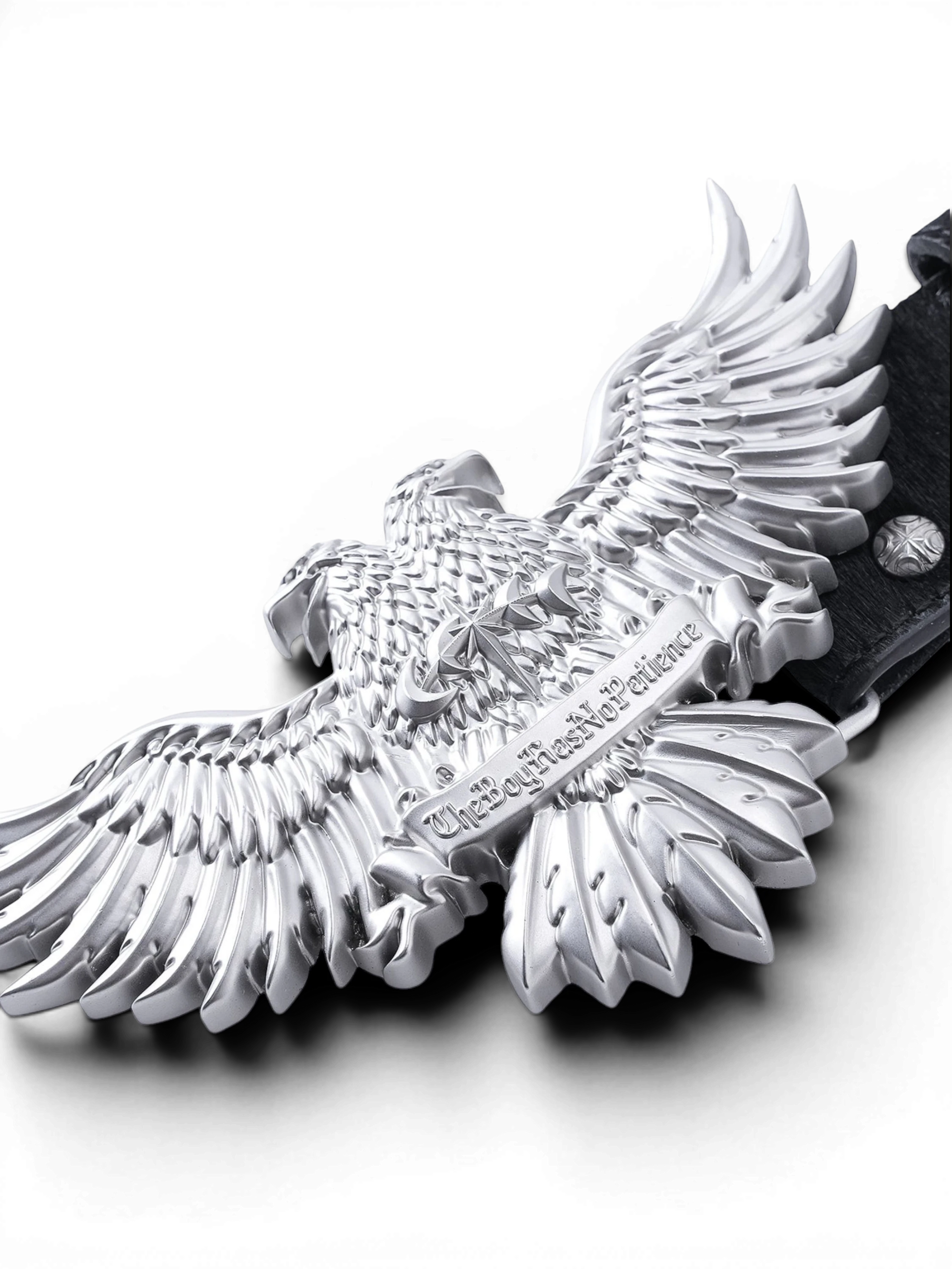 TBHNP Luminous Dawn double-headed eagle leather belt, black — men's streetwear belt