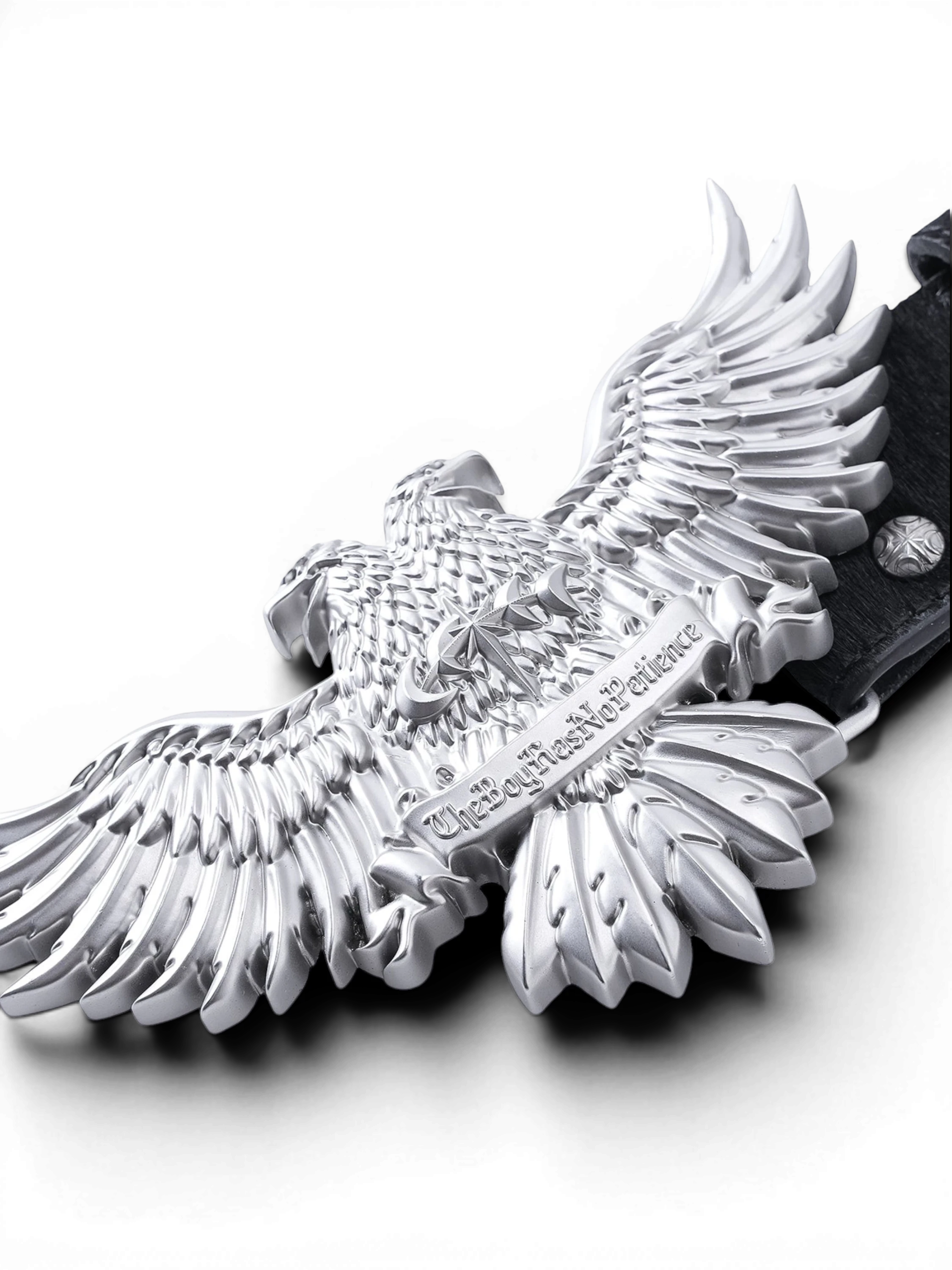 TBHNP Luminous Dawn double-headed eagle leather belt, black — men's streetwear belt