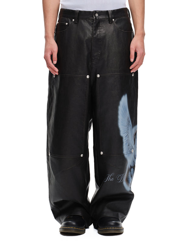 LUMINOUS DAWN KNIGHT&PEGASUS PRINTED LEATHER PANTS