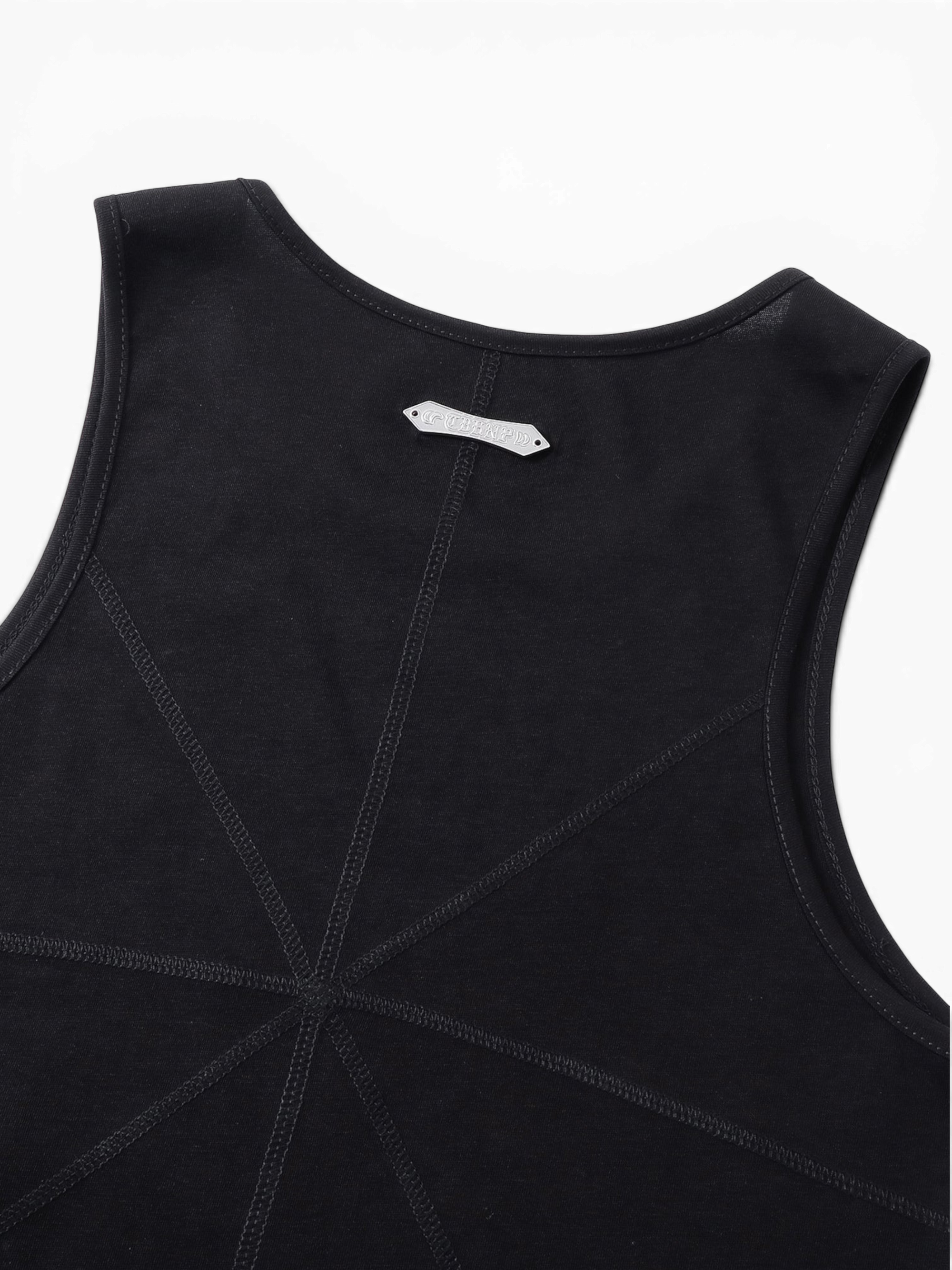 TBHNP Luminous Dawn starburst rhinestone ribbed cotton tank top, black — men's streetwear sleeveless tee