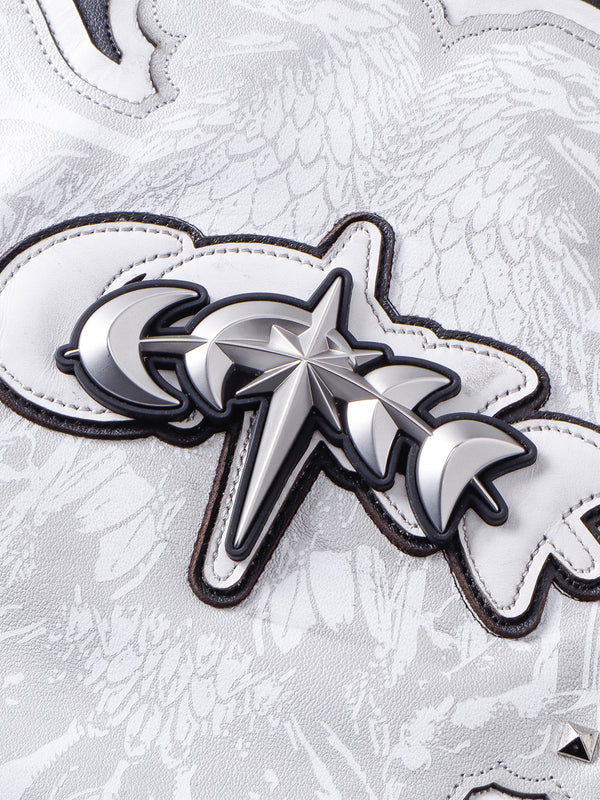 LUMINOUS DAWN RHINESTONE LEATHER PATCH HOODED ZIP JACKET