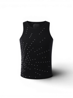 TBHNP Luminous Dawn starburst rhinestone ribbed cotton tank top, black — men's streetwear sleeveless tee