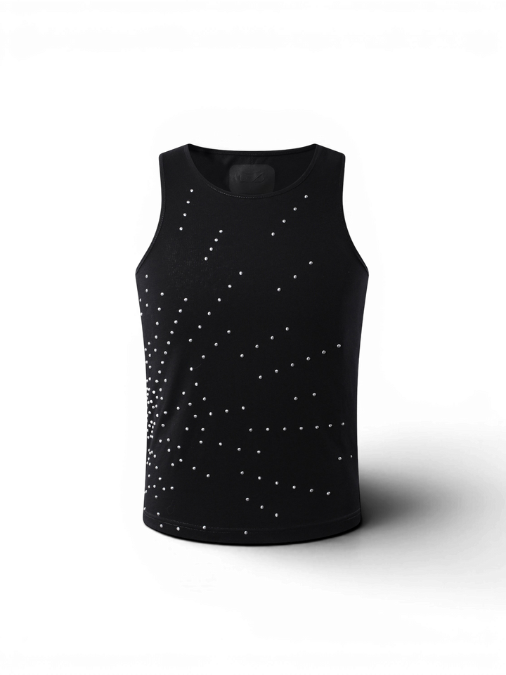 LUMINOUS DAWN STARBURST RHINESTONE RIBBED TANK