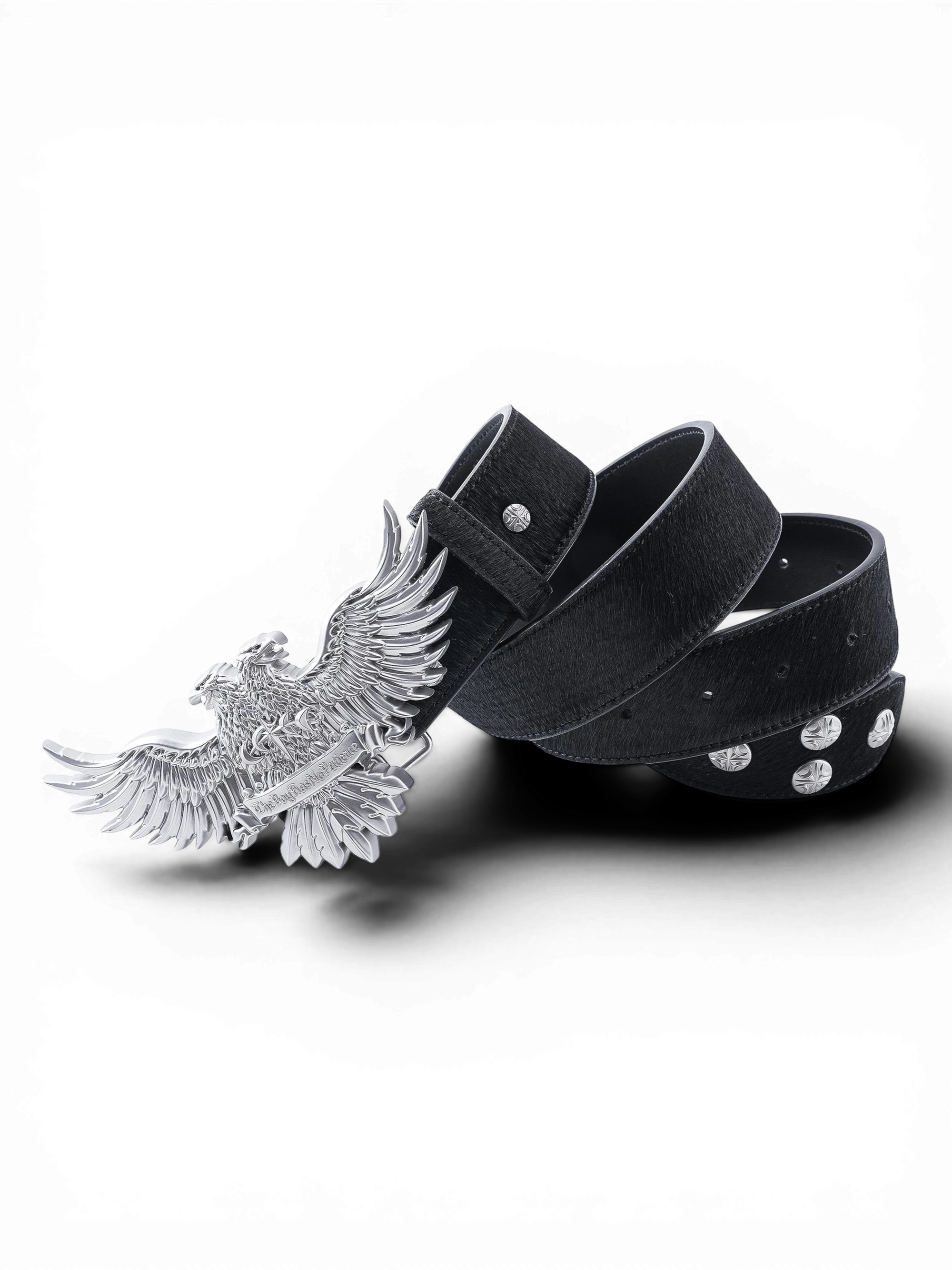 TBHNP Luminous Dawn double-headed eagle leather belt, black — men's streetwear belt