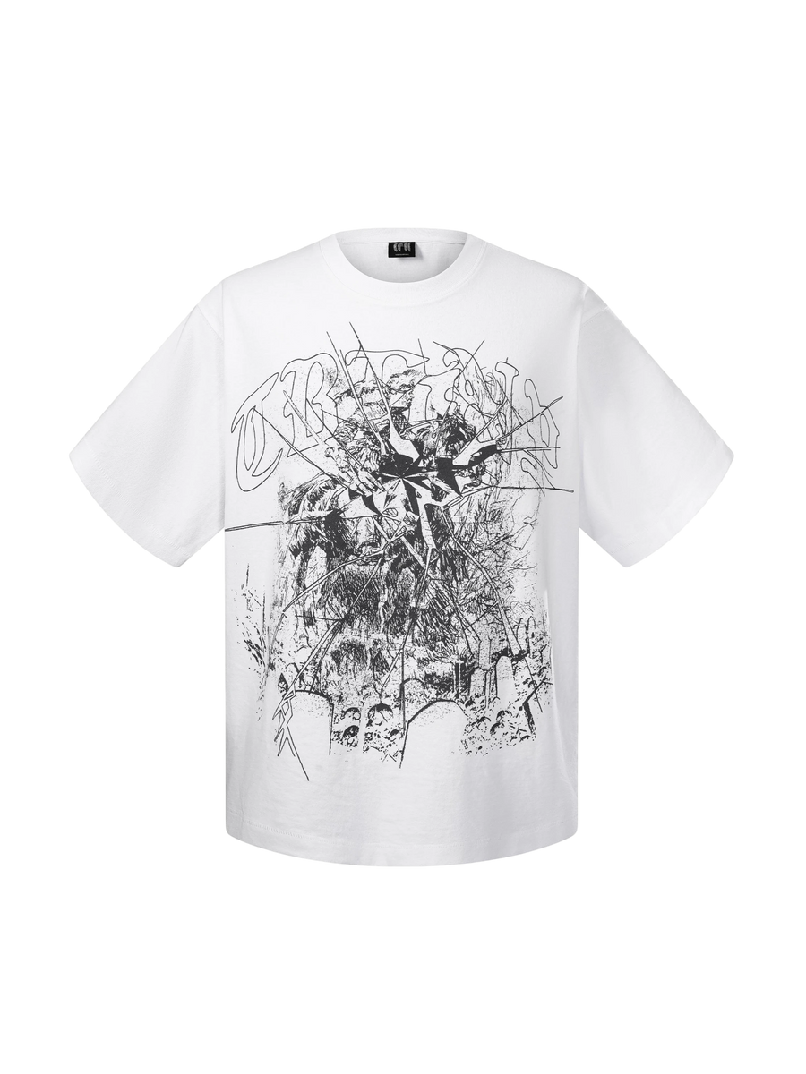 LUMINOUS DAWN BROKEN RUINS PRINT T-SHIRT