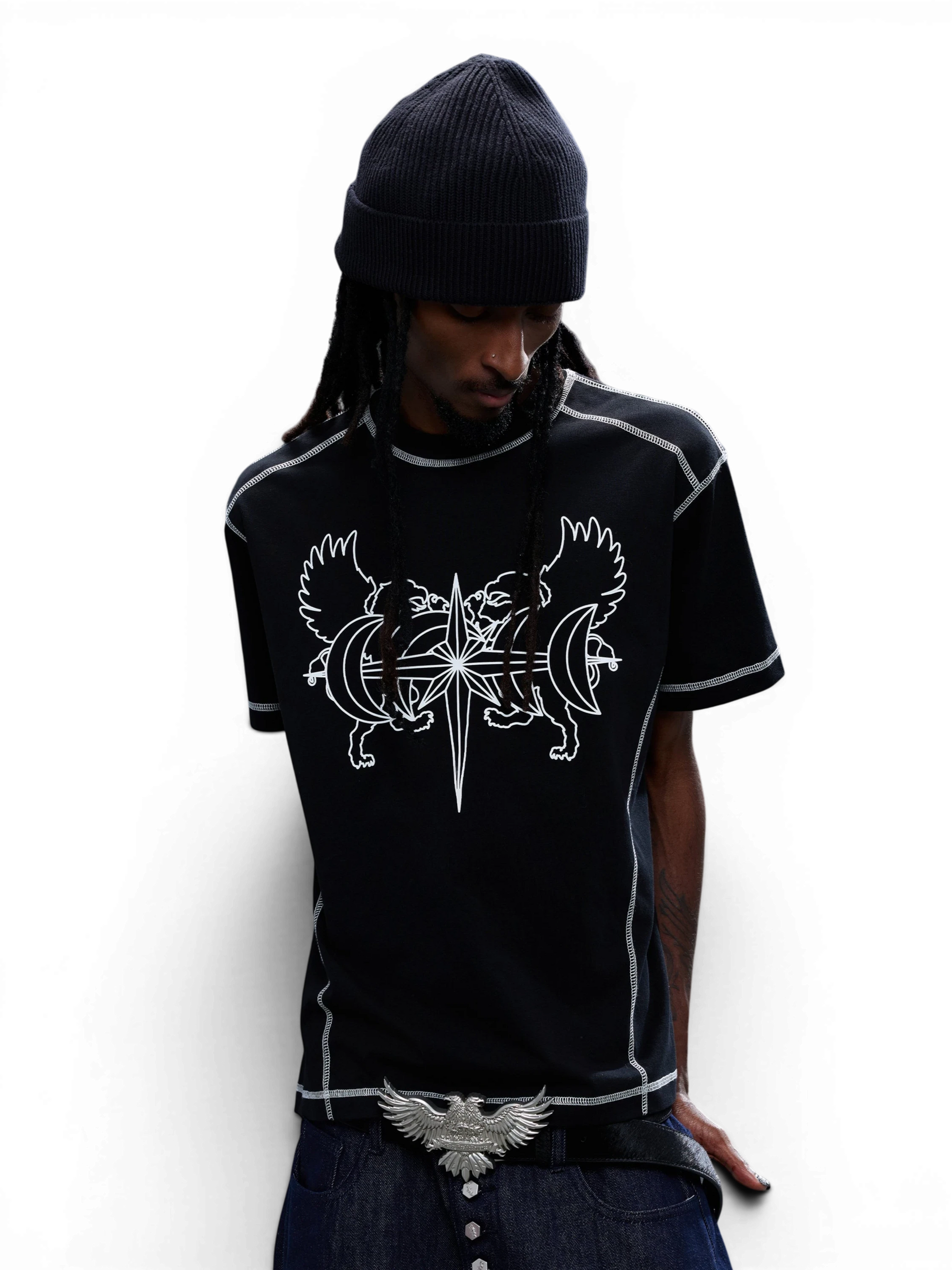 TBHNP Luminous Dawn double-headed eagle cotton t-shirt — men's streetwear graphic tee