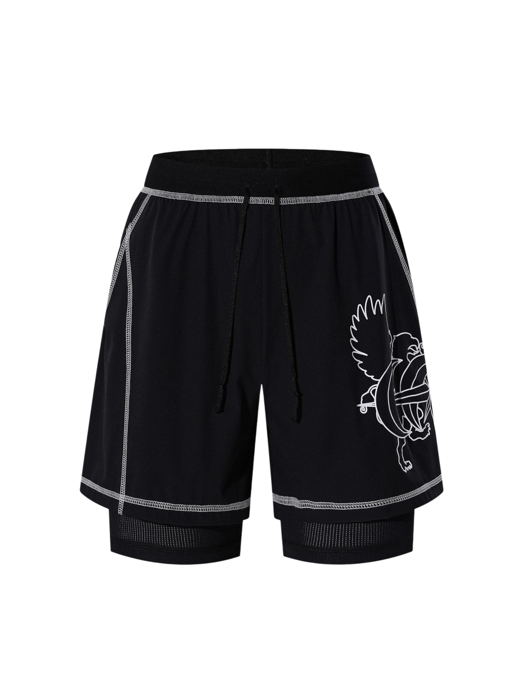 TBHNP Luminous Dawn double-headed eagle layered sports shorts — men's streetwear shorts
