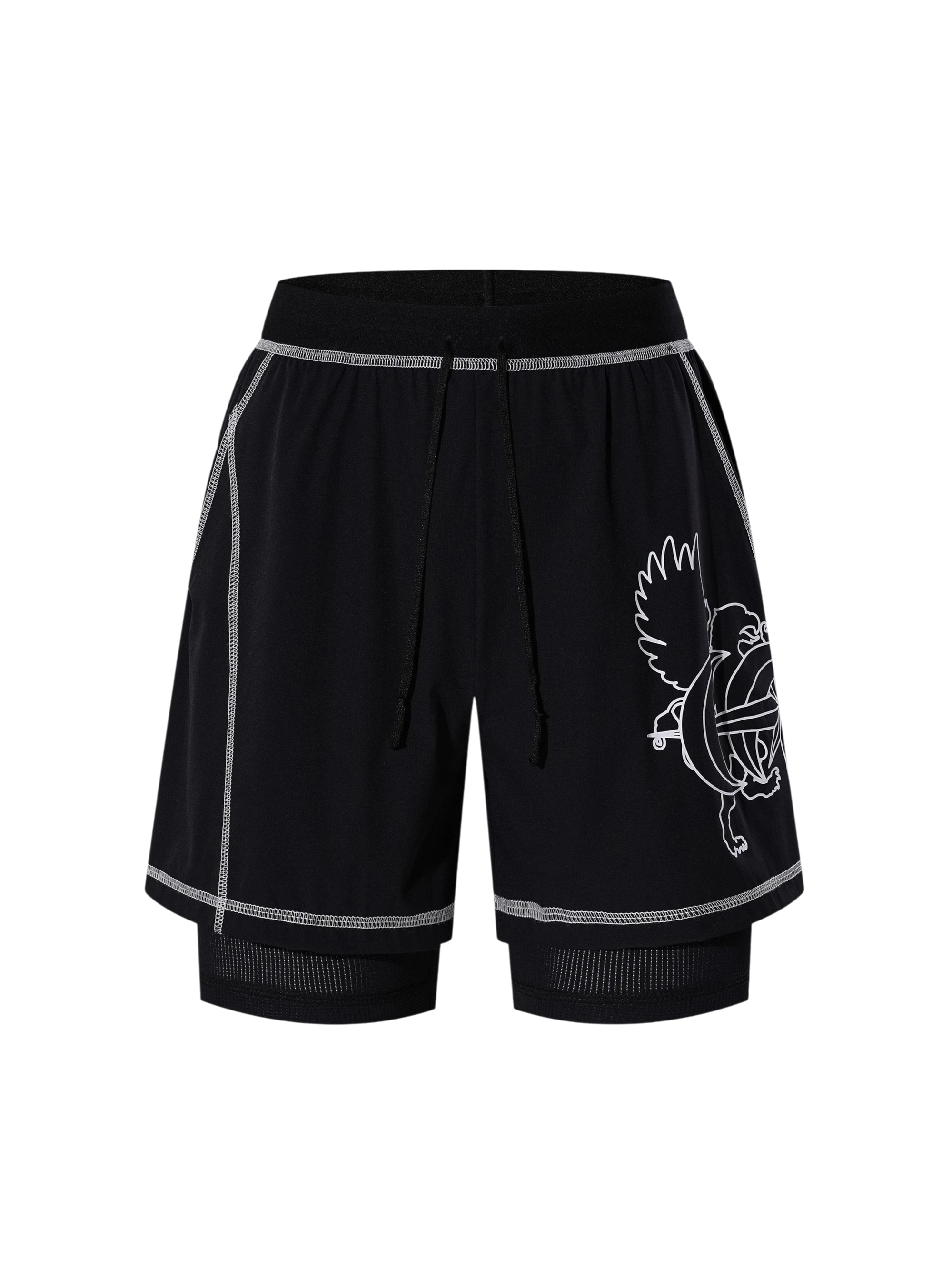 TBHNP Luminous Dawn double-headed eagle layered sports shorts — men's streetwear shorts
