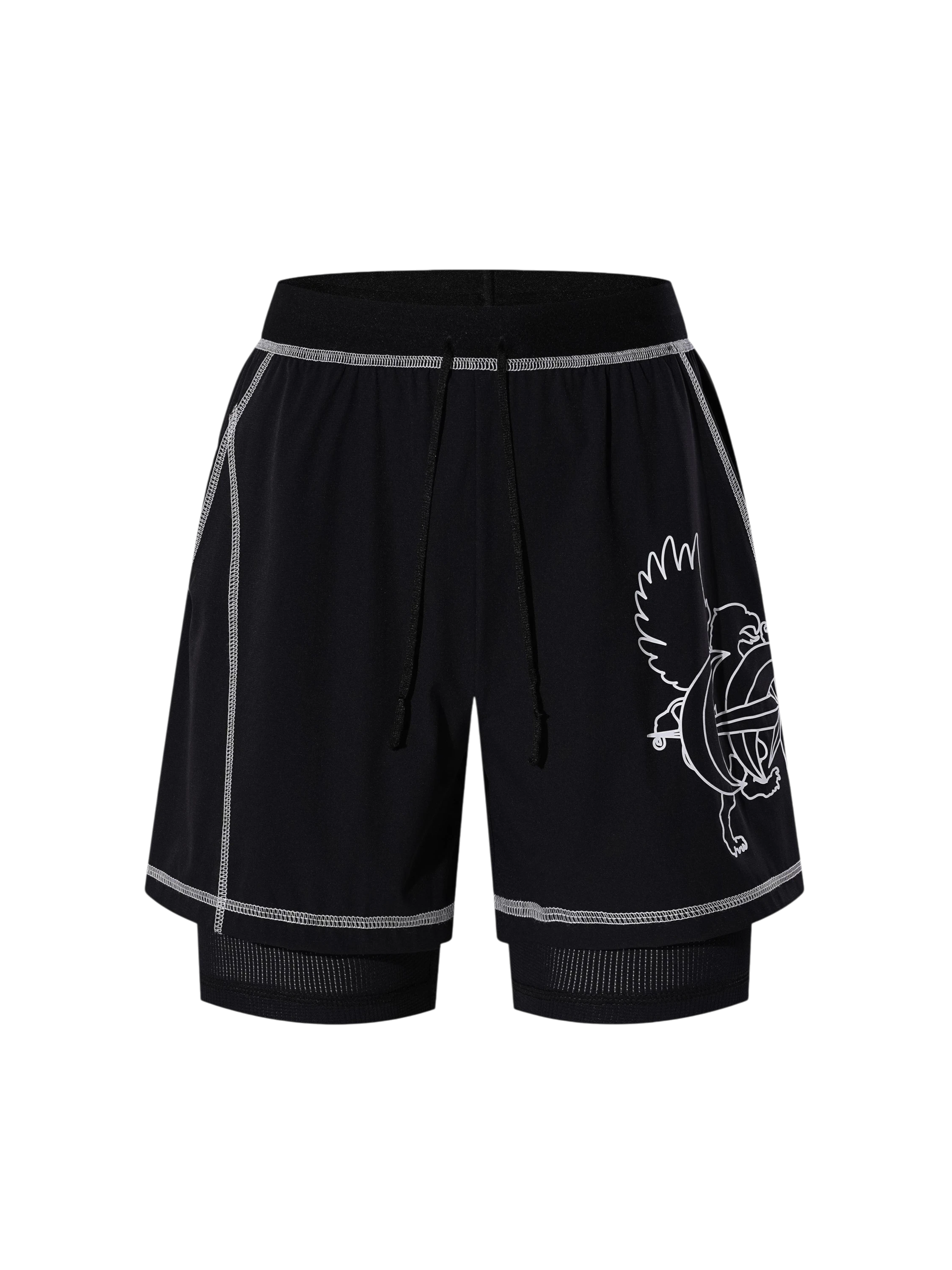TBHNP Luminous Dawn double-headed eagle layered sports shorts — men's streetwear shorts