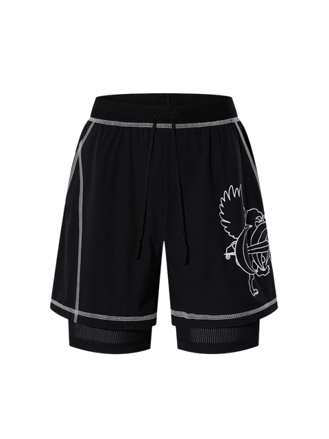 TBHNP Luminous Dawn double-headed eagle layered sports shorts — men's streetwear shorts
