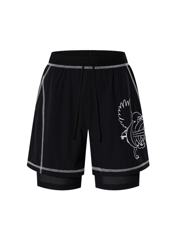 LUMINOUS DAWN DOUBLE-HEADED EAGLE LAYERED SPORTS SHORTS