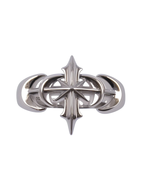 TBHNP anello gotico argento placcato oro bianco con logo stella in rilievo