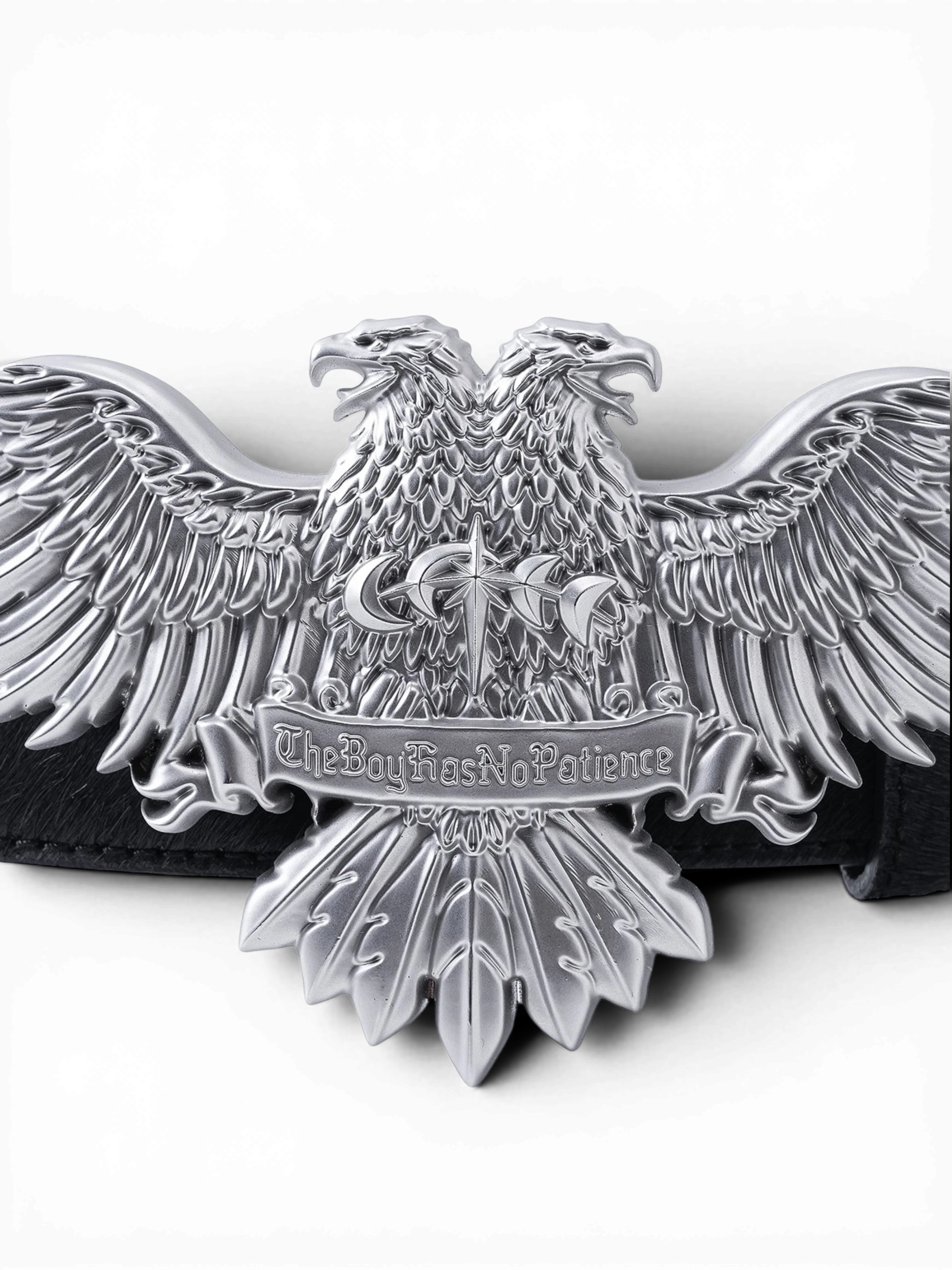 TBHNP Luminous Dawn double-headed eagle leather belt, black — men's streetwear belt
