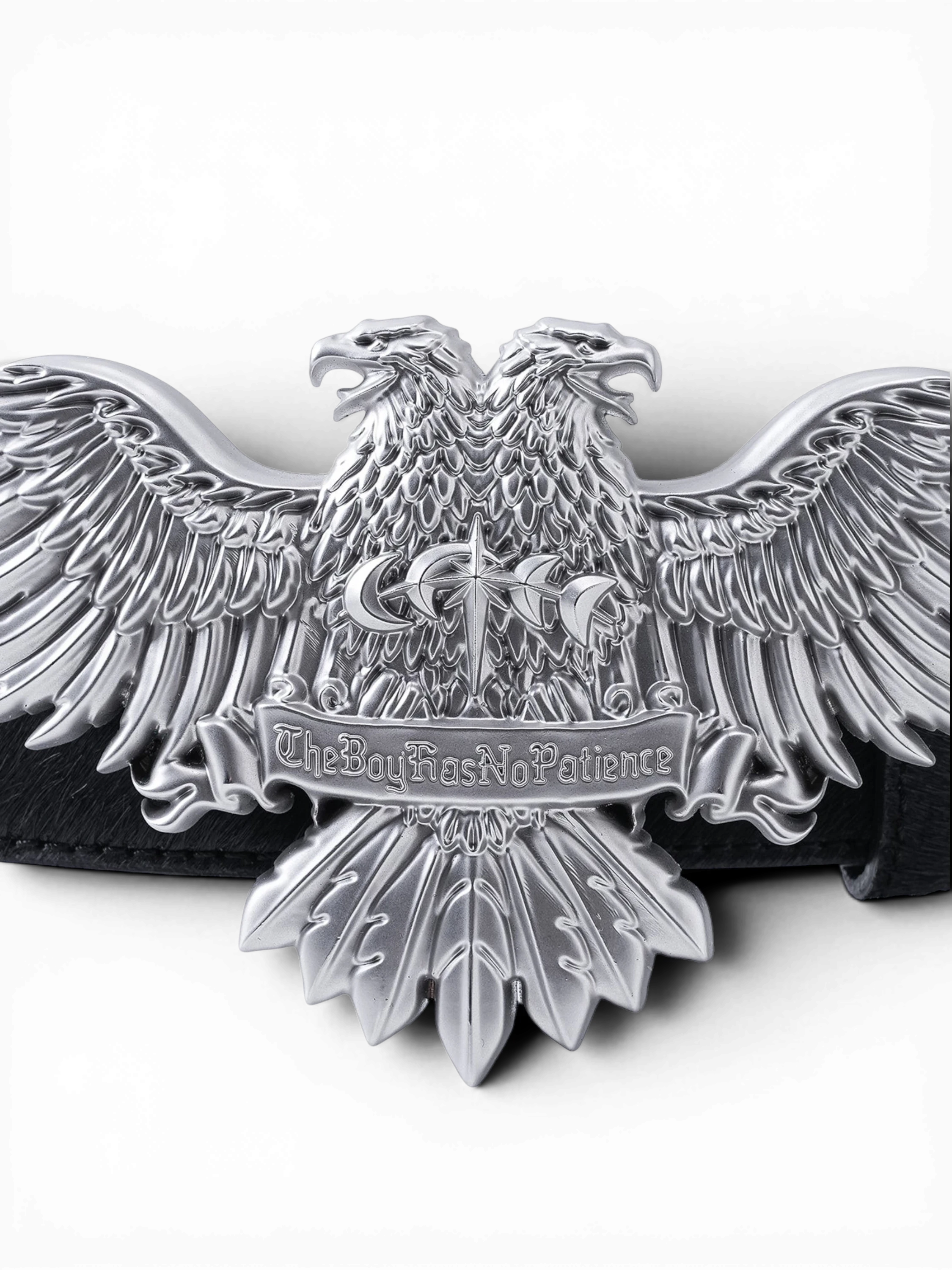 TBHNP Luminous Dawn double-headed eagle leather belt, black — men's streetwear belt