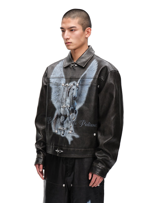 LUMINOUS DAWN KNIGHT&PEGASUS PRINTED LEATHER JACKET