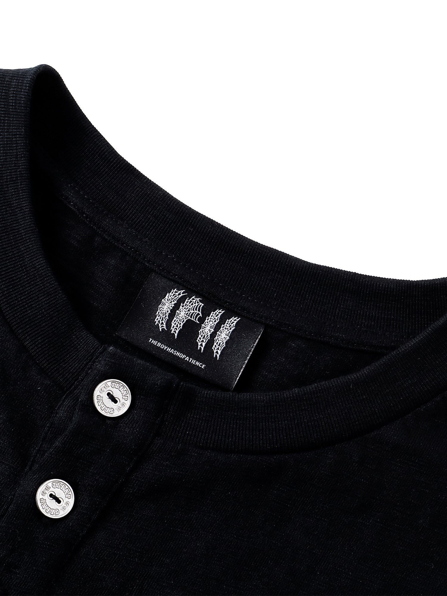 TBHNP Luminous Dawn baroque sleeve-print Henley long sleeve tee with metal buttons — gothic streetwear