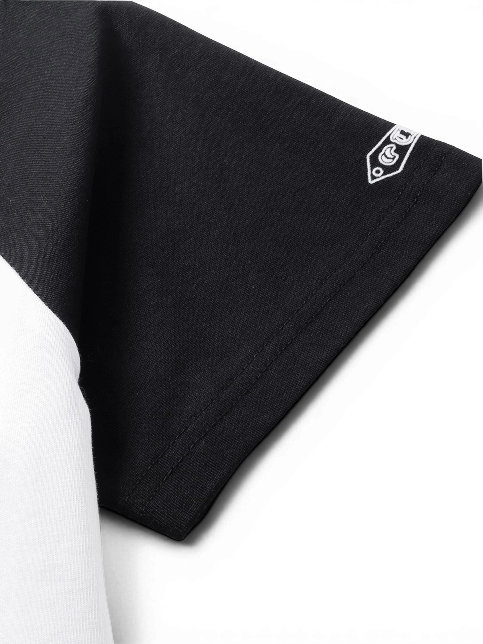 TBHNP Luminous Dawn women's velvet raglan t-shirt, black and white colour-block — streetwear tee