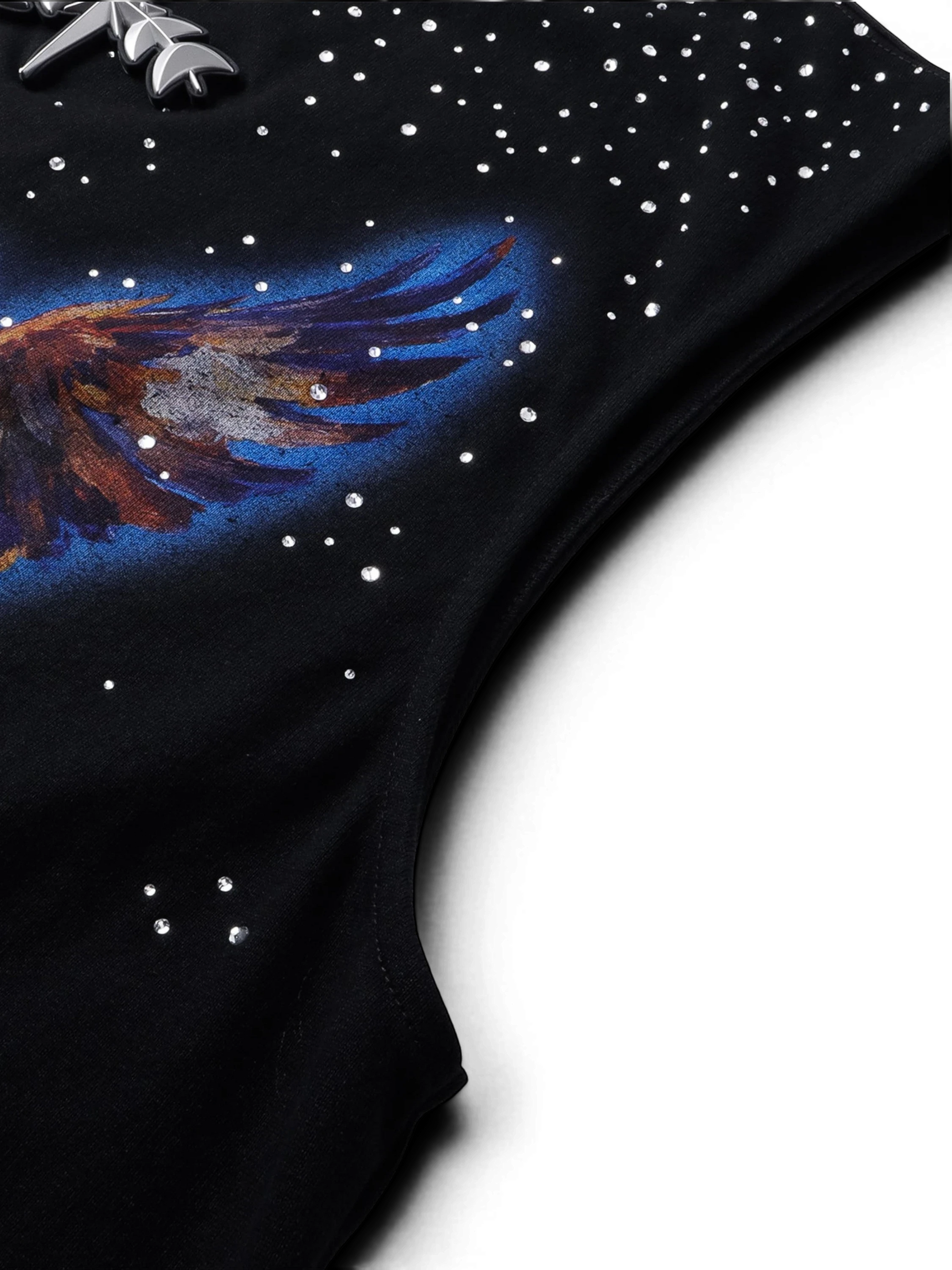 TBHNP Luminous Dawn double-headed eagle rhinestone cotton tank top, black — men's streetwear sleeveless tee