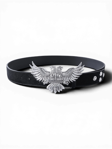 TBHNP Luminous Dawn double-headed eagle leather belt, black — men's streetwear belt