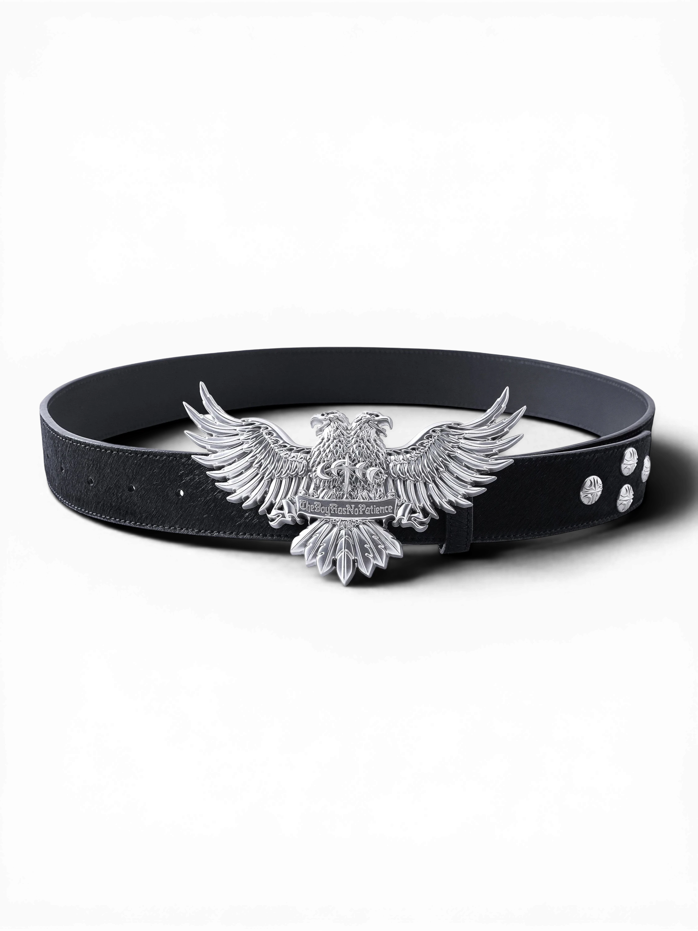 TBHNP Luminous Dawn double-headed eagle leather belt, black — men's streetwear belt