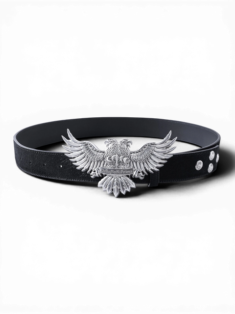 TBHNP Luminous Dawn double-headed eagle leather belt, black — men's streetwear belt