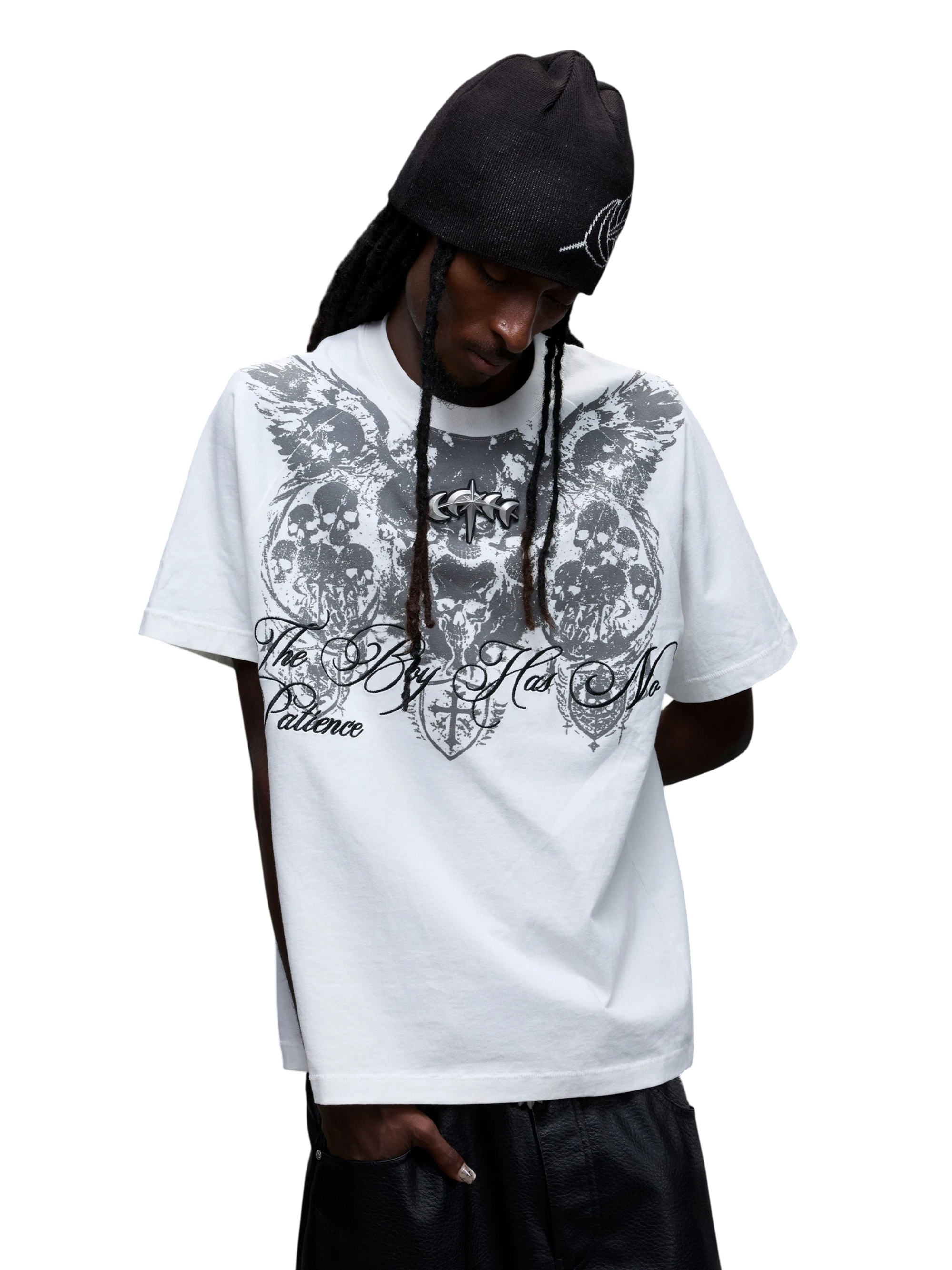 TBHNP Luminous Dawn baroque skull cotton raglan T-shirt — men's streetwear graphic tee