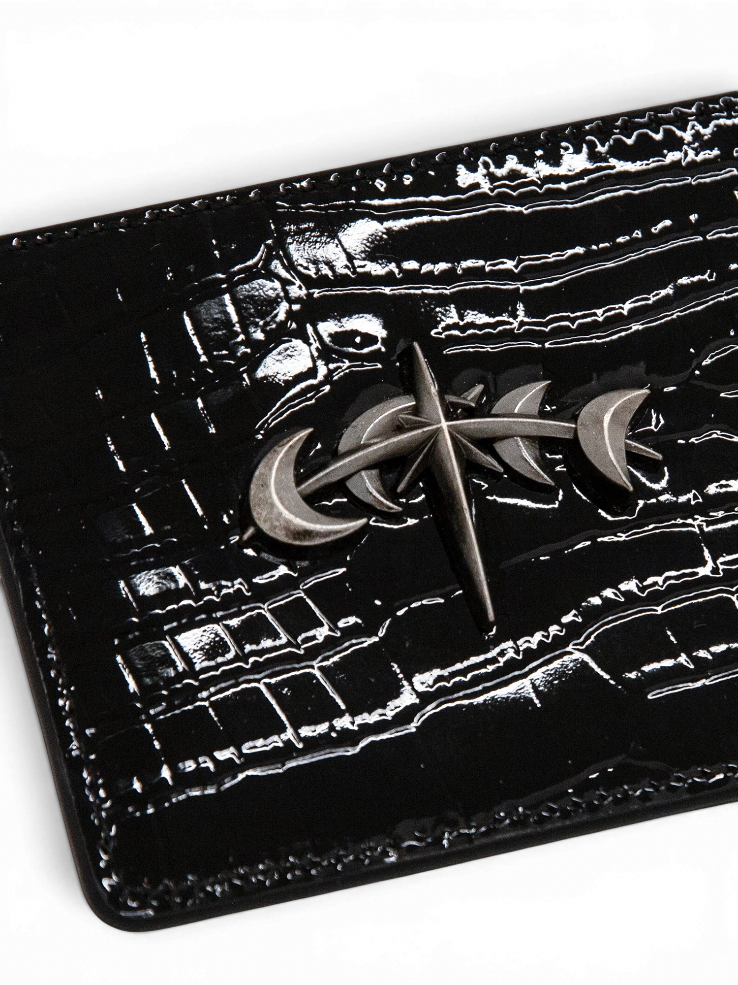 TBHNP Luminous Dawn full-grain leather card holder, black — gothic streetwear accessory