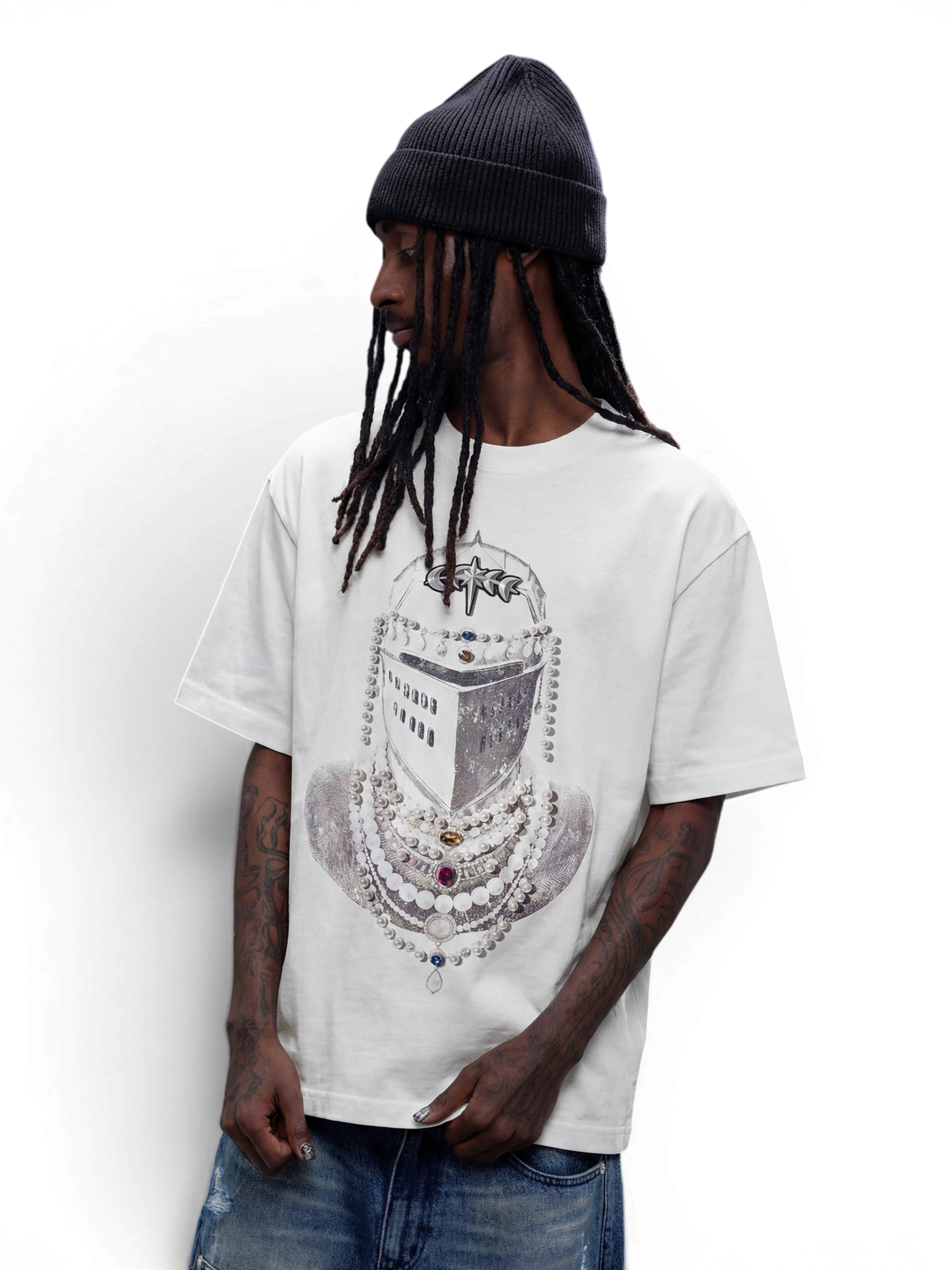 TBHNP Luminous Dawn jewel knight print cotton t-shirt — men's streetwear graphic tee