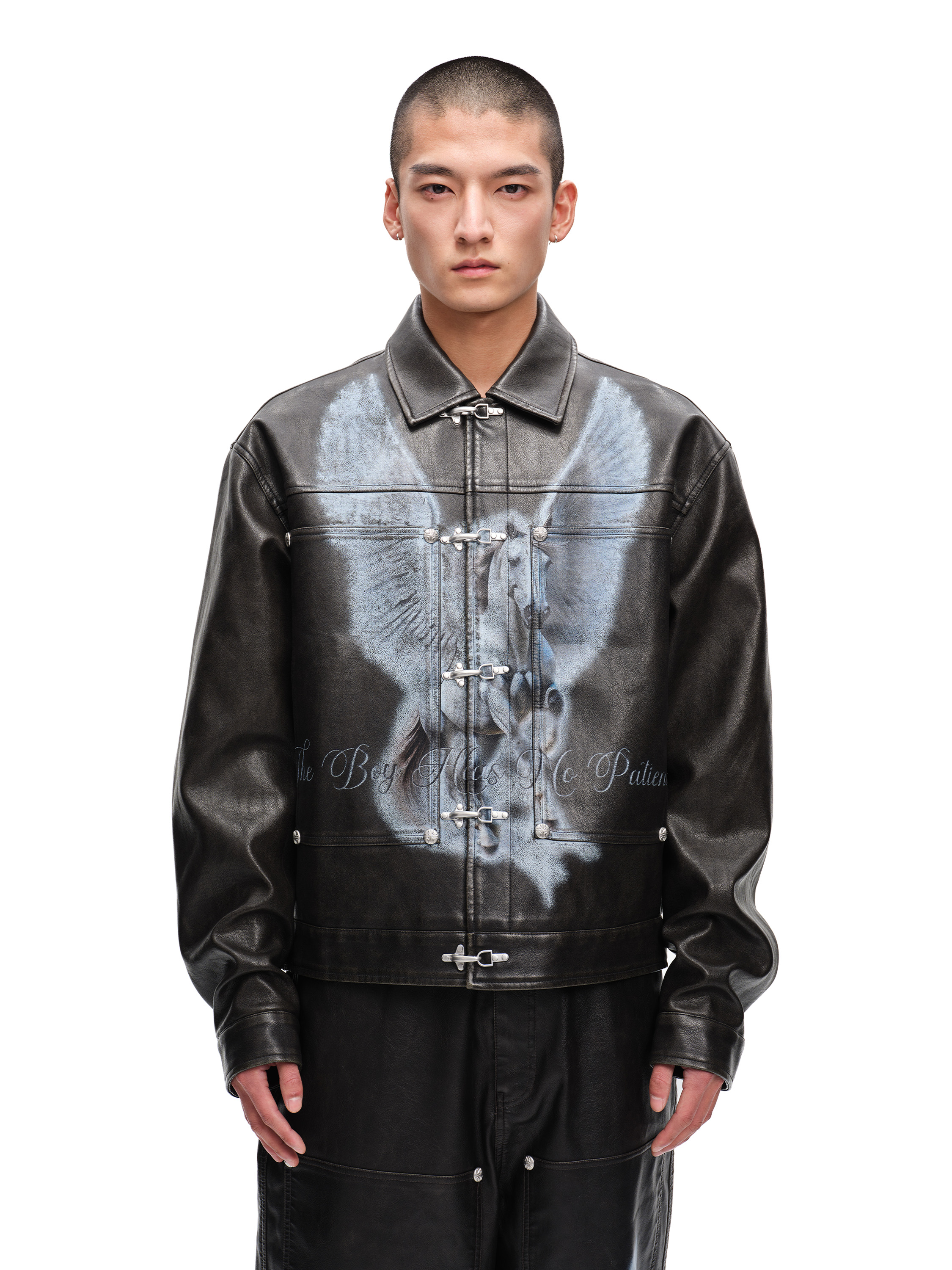 LUMINOUS DAWN KNIGHT&PEGASUS PRINTED LEATHER JACKET