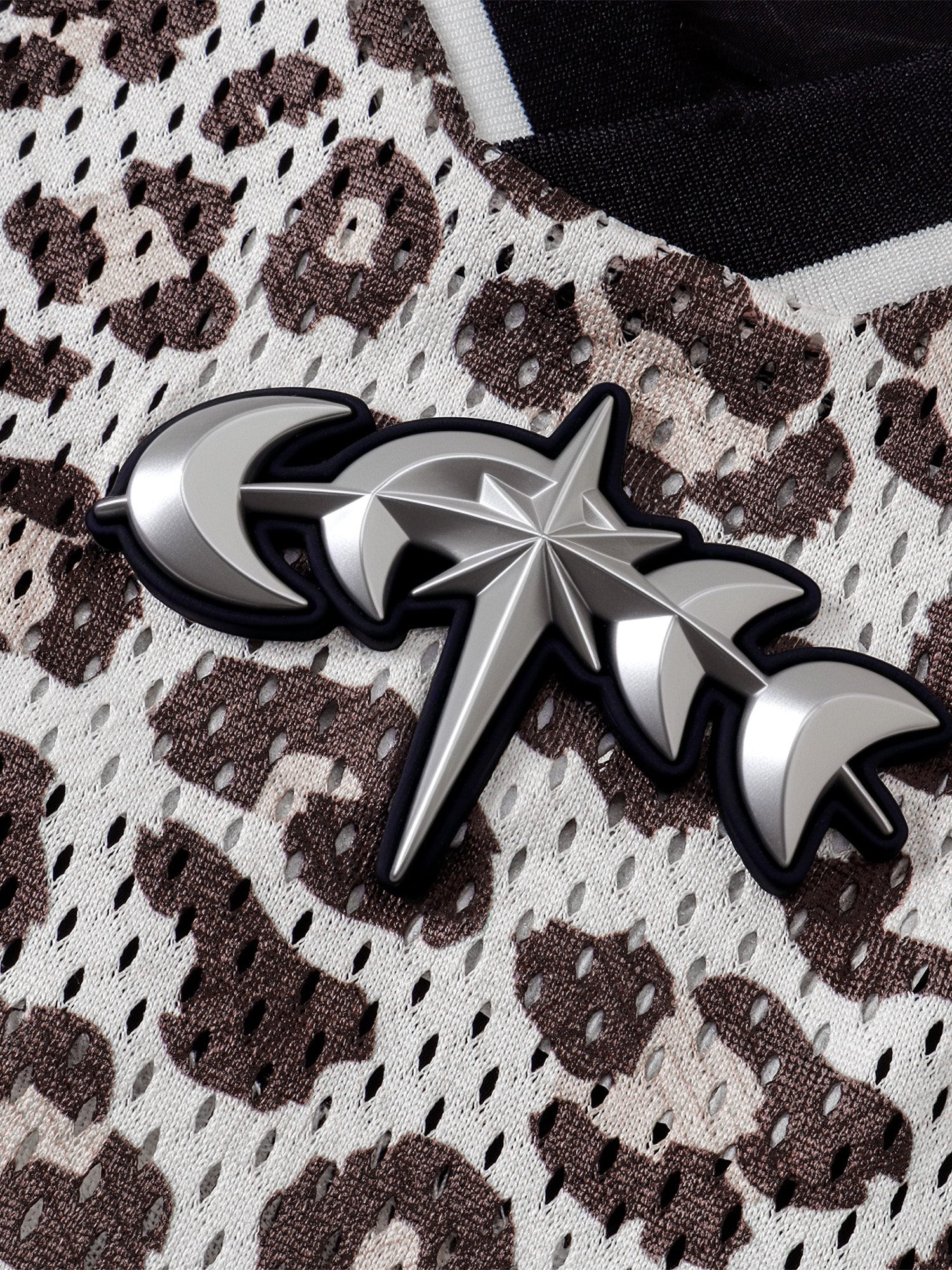 TBHNP Luminous Dawn leopard patchwork rugby shirt with double-headed eagle graphic — men's streetwear top