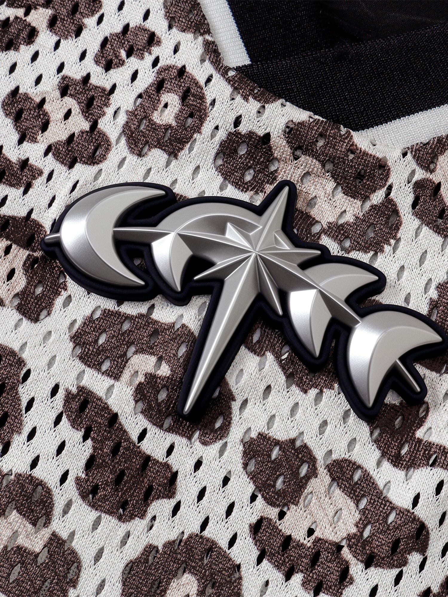 TBHNP Luminous Dawn leopard patchwork rugby shirt with double-headed eagle graphic — men's streetwear top