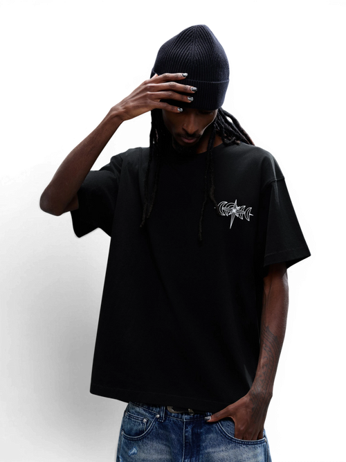 TBHNP Luminous Dawn specter flocked logo cotton t-shirt — men's streetwear graphic tee