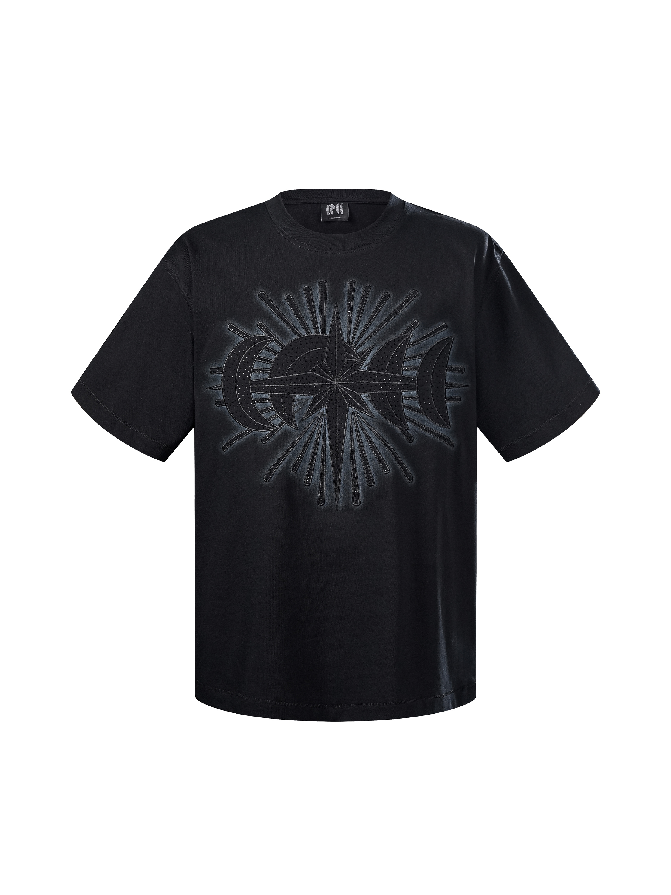 LUMINOUS DAWN STAR EMBROIDERY PATCH&RHINESTONE S/S TEE