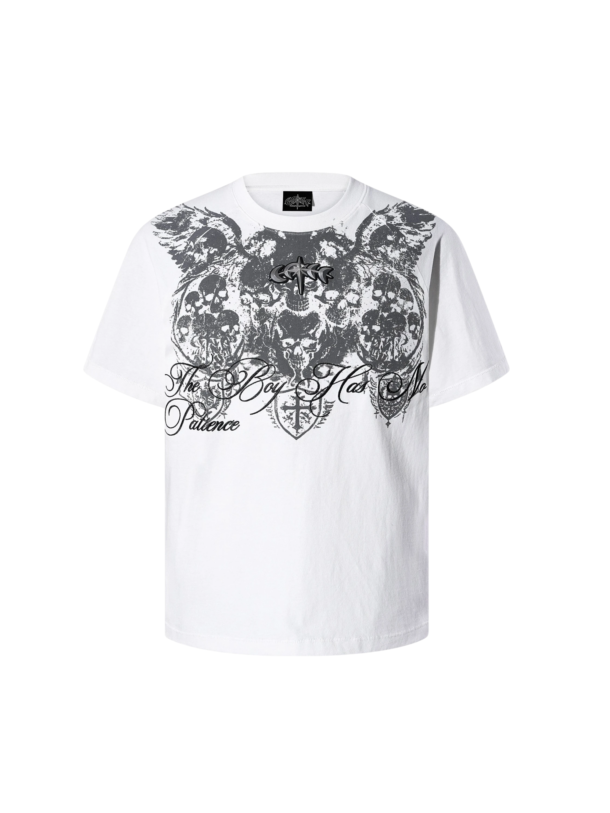 TBHNP Luminous Dawn baroque skull cotton raglan T-shirt — men's streetwear graphic tee