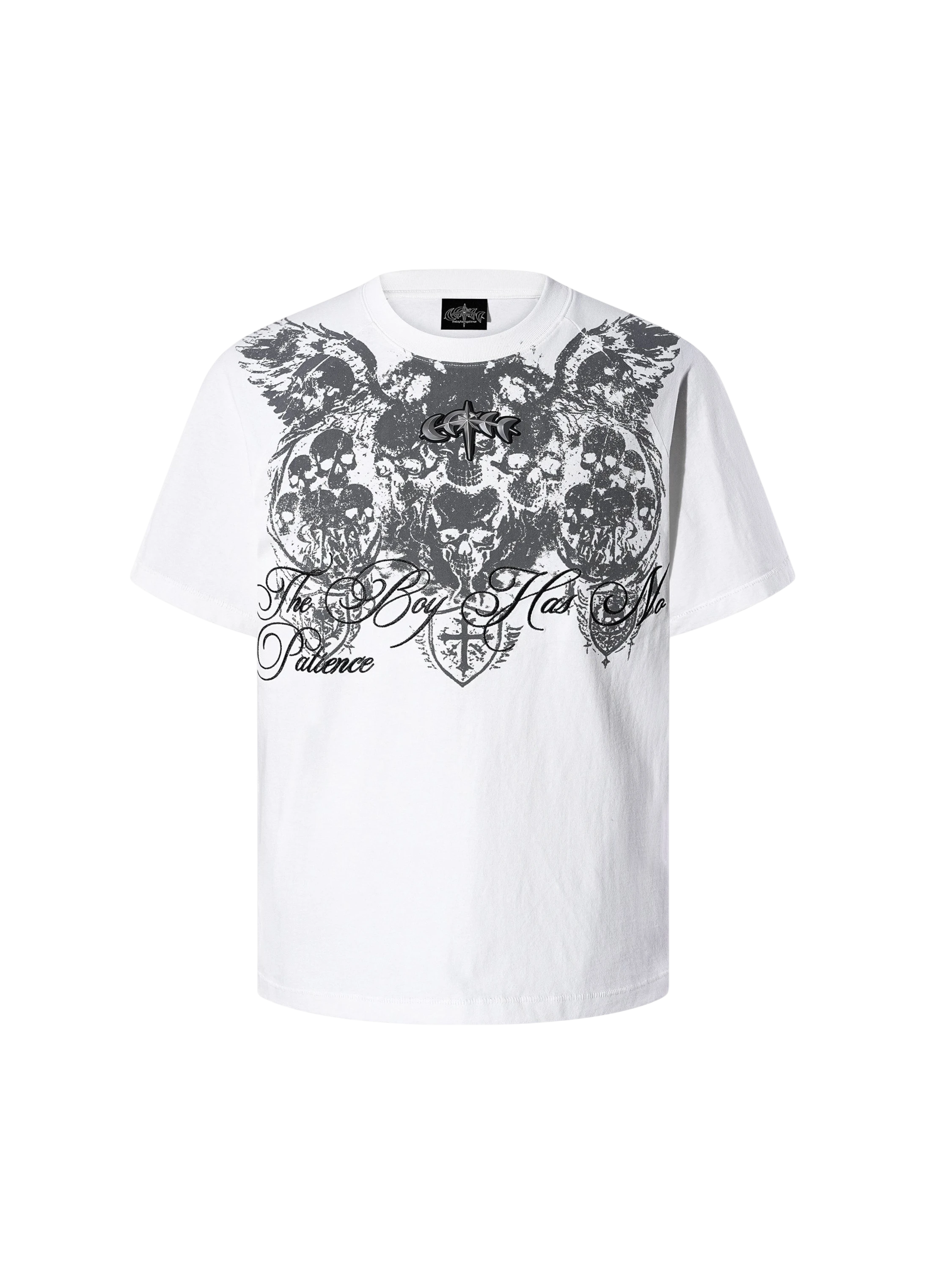 TBHNP Luminous Dawn baroque skull cotton raglan T-shirt — men's streetwear graphic tee