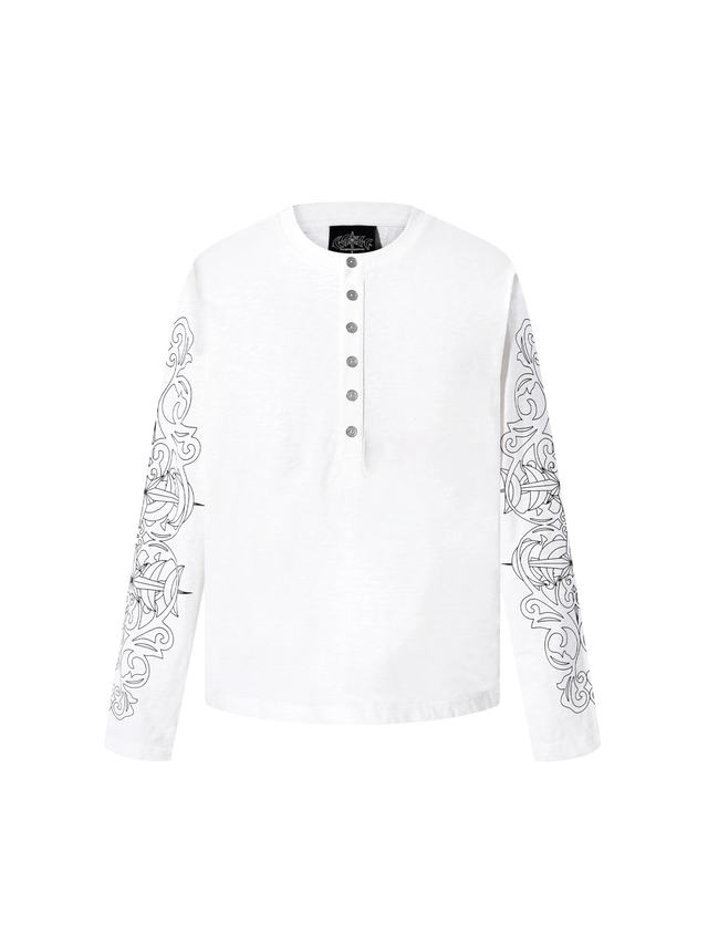 BAROQUE PRINT HENLEY L/S TEE