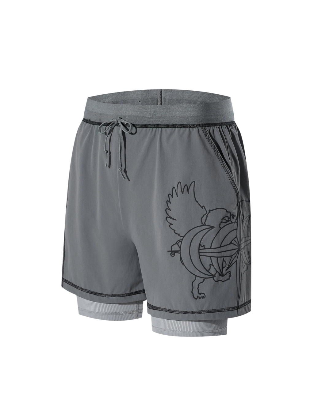 TBHNP Luminous Dawn double-headed eagle layered sports shorts — men's streetwear shorts