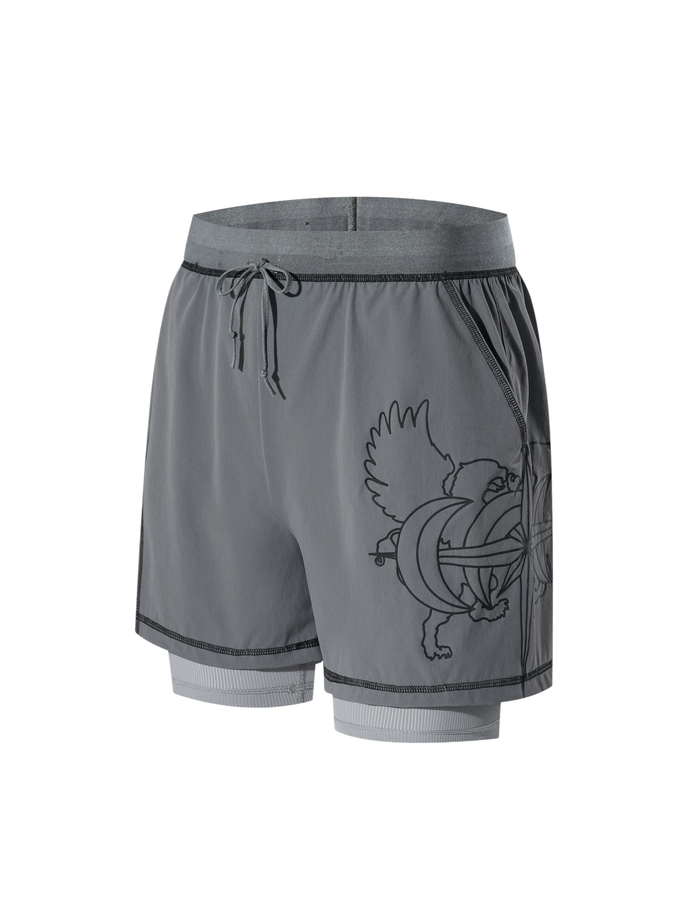 TBHNP Luminous Dawn double-headed eagle layered sports shorts — men's streetwear shorts