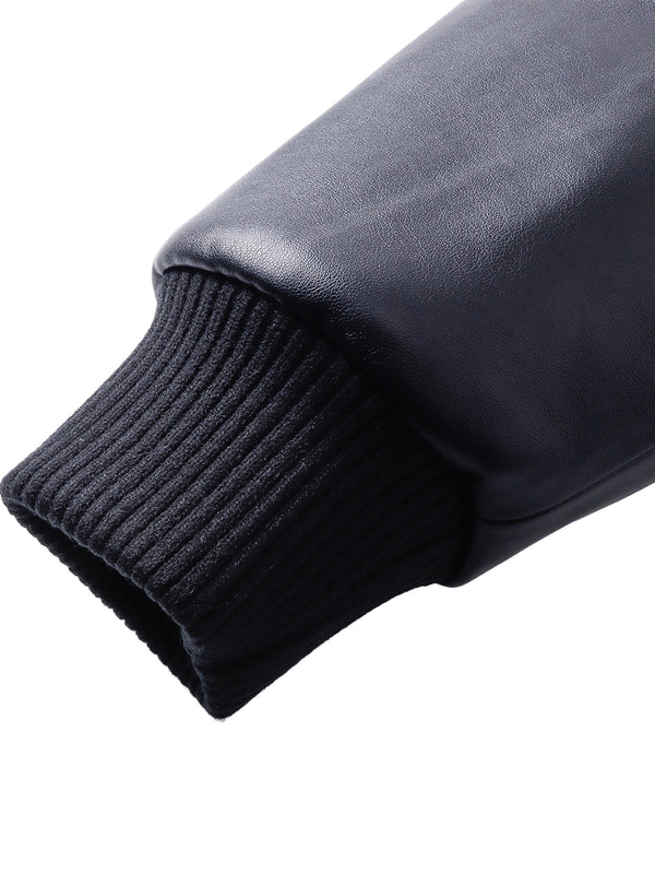 LUMINOUS DAWN RHINESTONE LEATHER PATCH HOODED ZIP JACKET